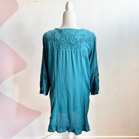 Soft Surroundings Blue Embroidered Tunic Top Boho Cottagecore Artsy Medium - Picture 2 of 7